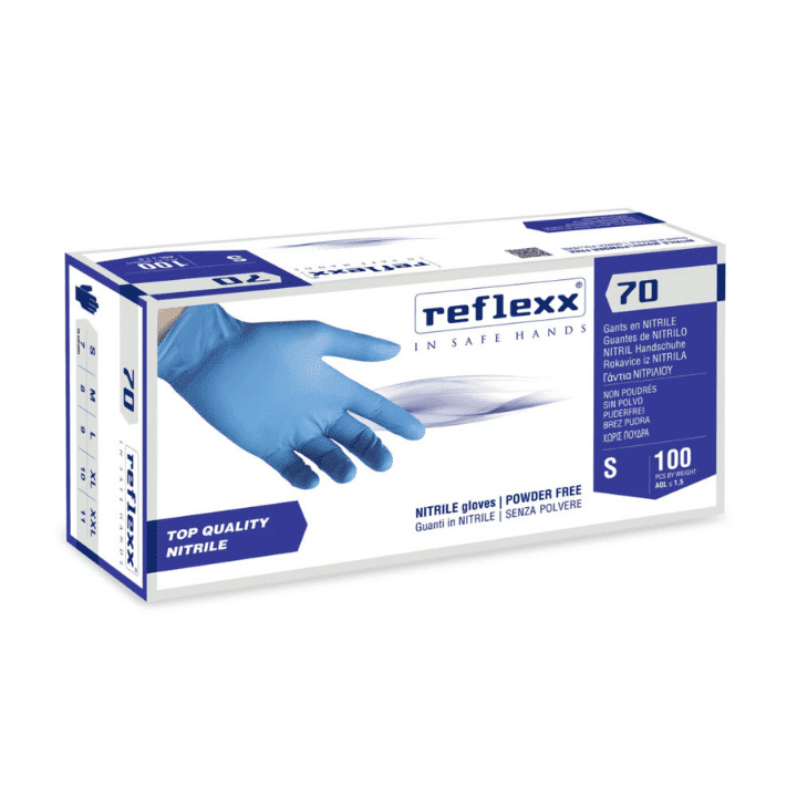 guanti in nitrile blu Reflexx 70 doppi e resistenti